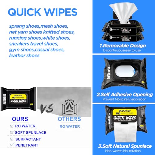 Shoe wipes 2 Pack 60 Pcs Sneaker Wipes Cleaner Quick Wipes Travel Portable Removes Dirt, Stains