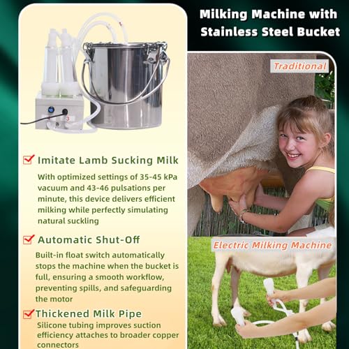 Pulsation Milking Machine for Cows and Goats, 3L Electric Cow Milker Milking Machine with Stainless Steel Bucket, Speed Adjustable Pulsating Vacuum Pump (3L) - size: 3L