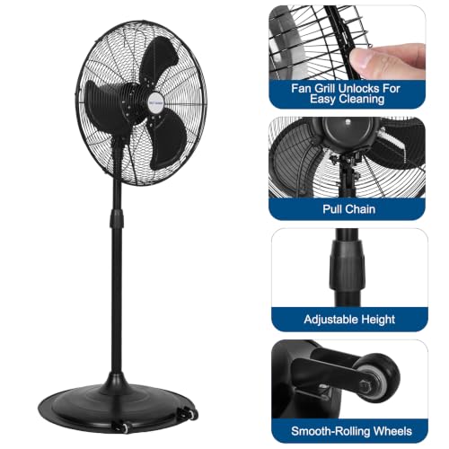 BILT HARD 20" 5200 CFM Outdoor Pedestal Fan, 3-Speed Heavy Duty Oscillating Metal Stand Fan with GFCI Plug, Waterproof Industrial Fan with Wheels for Commercial, Patios, Garage, Warehouse - size: 20 in. Outdoor Fan