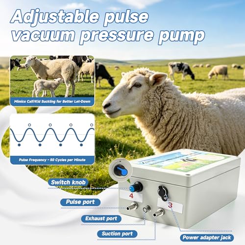 Upgraded 14L 2-in-1 Cordless Electric Milking Machine for Goats, Cows & Sheep, 304 Food-Grade Stainless Steel Bucket, Adjustable Suction Pulsation Vacuum Pump Milker with 4 Teat Cups, Portable Milker