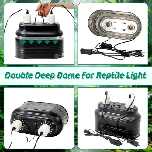 Dual Reptile Light Fixture with Independent Switches | Dual Deep Heat Lamps, UVB Light Fixture, Dome Heat Lighting Lamp Combo Kit, For Bearded Dragon, Iguana, Snake, Turtle Tank