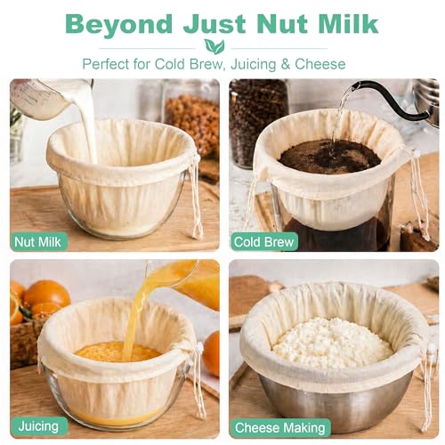 Reusable Nut Milk Bag 14x14in 2 Pack Natural Unbleached Cotton Strainer Bag | Large Cheesecloth Bag for Homemade Nut Milk, Cold Brew, Tea & Fruit Juice - color: 2 Pack