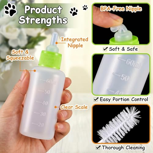 Tondiamo 17 Pcs Kitten Bottle Feeding Kit Puppy Bottles for Nursing Puppy Milk with Nipples Cleaning Brushes Bottle Opening Needles Hand Feeding Supplies for Newborn Small Pet, Yellow, Green - color: Yellow, Green