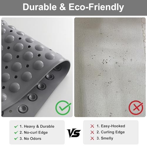 Extra Large Shower Foot Scrubber Mat, Yonala 47x32 Inch Non Slip Shower Mats for Elderly, Anti Slip Shower Mat with Suction Cups, Soft Trimmable TPE Shower Mat for Walk in Shower Stall, Heavy Mat - color: Gray