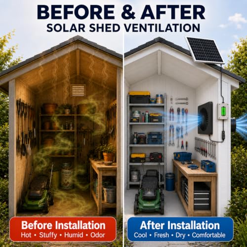Solar Fan for Chicken Coop,25w Panel Powered +Rechargeable Battery | 8-inch Waterproof Solar Exhaust Fan Kit for Outside Greenhouse,Shed,Attic,Barn & Dog House，2600RPM ,430CFM