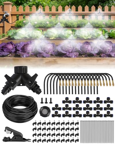 120FT Drip Irrigation System for Garden with 18 Nozzles –360° Adjustable Misting Nozzles, Quick-Connect Design, Ideal for Raised Beds, Lawns, Greenhouses & Outdoor Cooling - size: 120FT