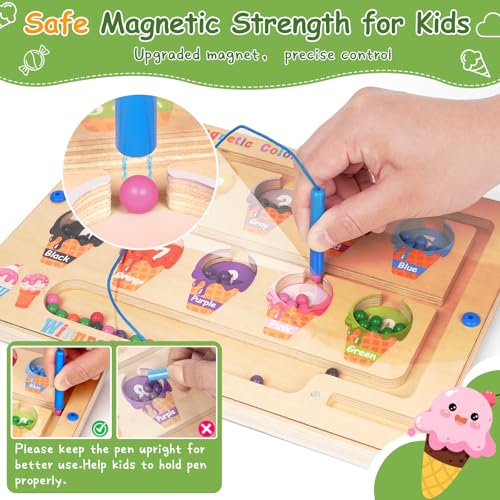 2 in 1 Magnetic Color and Number Maze, ABC Alphabet Puzzles Board Magnet Ice Cream Toys, Montessori Educational Magnet Puzzle, Preschool Learning Counting Toys for 2 3 4 5 Birthday Gifts