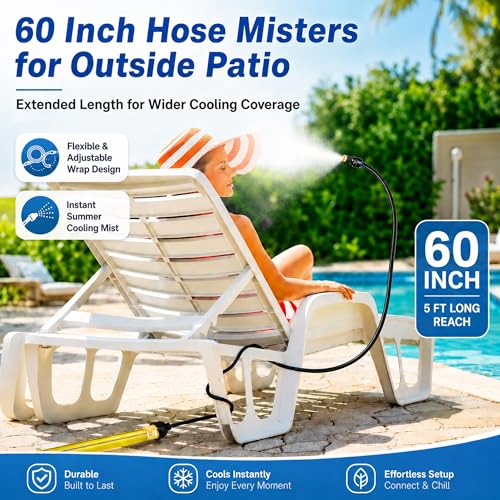 Hose Misters for Outside Patio, 60 Inch Standing Outdoor Mister for Cooling | Hose Misting Sprinkler Cooling System for Chicken Coop, Backyard, Garden, Tanning, BBQ, Pool, and Bird Bath, Black