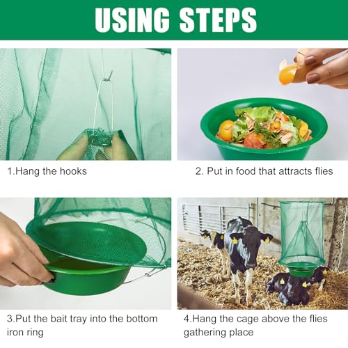 6 Ranch Fly Traps Outdoor Hanging, Reusable Stable Horse Fly Catcher Cage | Flies Control Killer Repellent with Food Bait Tray for Barn, Orchard, Farm, Horse, Patio - size: 6 Pack
