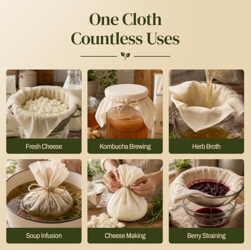 Organic Cheesecloth, Grade 120 Extra-Fine Weave, 2 Hemmed Squares, GOTS Certified Unbleached Cotton, Reusable Straining Cloth for Cheese, Nut Milk, Yogurt & Kombucha - size: 2.8 sq ft (2pcs)