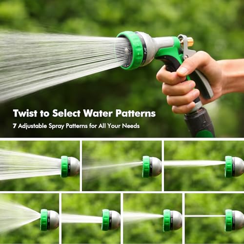 RESTMO Garden Hose Nozzle Heavy Duty, Rear Trigger Water Sprayer, Green | 7 Adjustable Spray Patterns, Durable Metal, Flow Control, Ideal for Plants & Lawns Watering, Cars & Pets Washing - color: Green