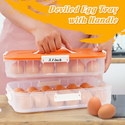 2-Layer Deviled Egg Containers with Lid,36 Slots Deviled Egg Tray Carrier | with Handle and Deviled Egg Injector Piping Tool,Portable Egg Storage Carrier Tray Platter for Party Picnic Travel (orange) - color: orange