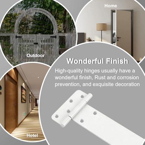 6 Pack 8" Door Hinges,300 Lbs Capacity Heavy Duty Gate Hinges | Matte white T-Strap Shed Gate Hinges,Barn Door, Shed Doors, rust-resistant,durable (8 inch- U - 6 Pack)-Patent Pending - size: 8 inch- U - 6 Pack