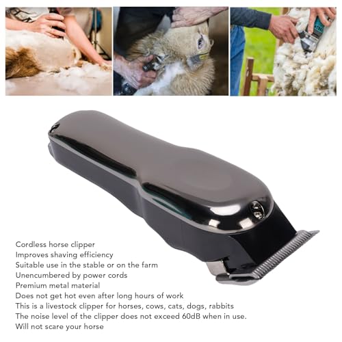 Cordless Horse Clipper, Low Noise Livestock Grooming Kit with Alloy Body for Horses Cows Cats Dogs