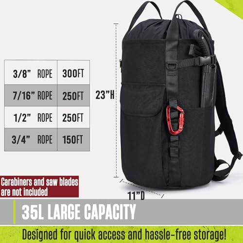 Arborist Rope Bag, 35L Tree Climbing Rope Bag, Arborist Equipment Bucket Backpack, Arborist Gear Carrier Bag with Side Pockets, Tough Rock Climbing Backpack, Rock and Tree Climbing Gear - color: Black