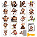 GLOBLELAND 18 Sheets Funny Monkey Transfer Sticker for Crafts 3.9x3.6 inch Cartoon Monkey Decal Stickers Cartoon Animals Rub on Transfers for Animal Lovers Cup Bottle Vase Glass Furniture Decor - style: Monkey
