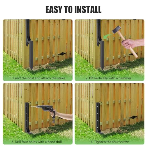 Colinktool 4Pack Fence Post Repair Stakes Kit, Heavy-Duty Metal Fence Post Repair Anchor, Decking Posts, Support 4x4/6x6 Garden Broken Wood Fence Post