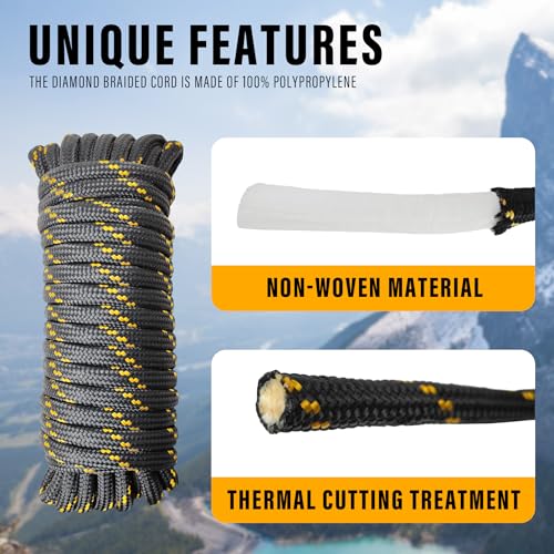 Diamond Braided Polypropylene Rope Nylon Rope Mix Thick Heavy Duty Ropes 1/2 inch 50ft High Strength Perfect for Clothesrope Camping Hiking and Other Outdoor Activities Black 50ft - size: 1/2'' 50ft Black