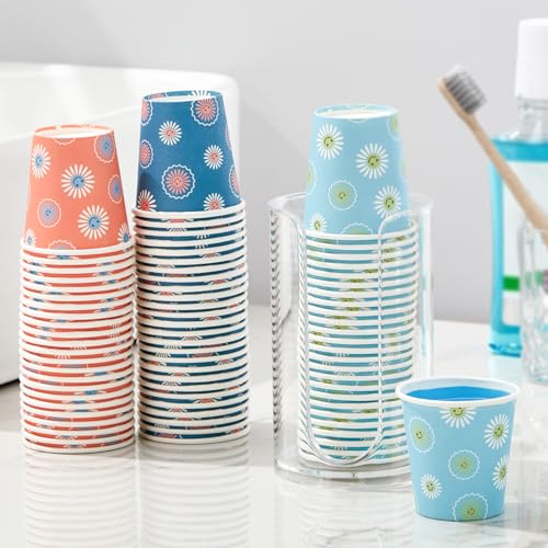 SIUQ 1200 Pack 3 oz Paper Cups, Small Disposable Bathroom Cups 3 Ounce | Ideal for Mouthwash, Coffee, Parties, Picnic, BBQ, Travel & Events. Sturdy Mini Paper Cups with Daisy Print for Home/Office. - color: Daisy 3oz-1200 pack