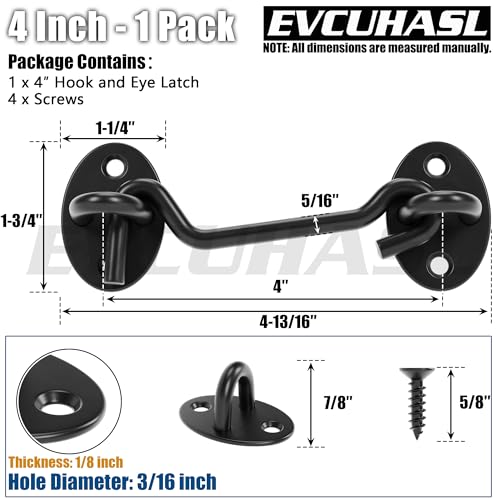 4 Inch Privacy Hook and Eye Latch, Black Iron Barn Door Lock Cabin Hooks, Eye Hook Latch for Gate Shutters Window Slide Barn Shed Cabinet, Sliding Door Lock Eye for Indoor Outdoor, 1 Pack - size: 4 Inch
