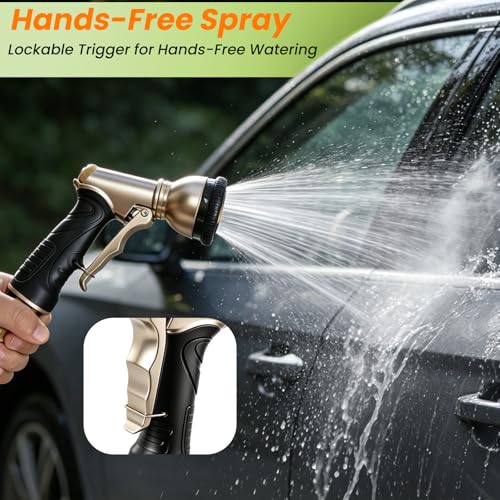 ARXIVE 9-Pattern Brass Hose Nozzle, High Pressure Leakproof Water Sprayer | Versatile sprayer with non-slip grip,Ideal for garden,car and pets,Durable rustproof metal build for daily outdoor use