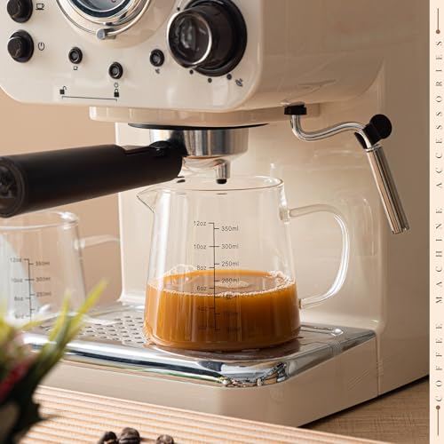 Honeydak 2 Pack 12oz Glass Espresso Measuring Cup for Milk Frothing | Heat Resistant V-shaped Spout, Measurement Markings, Microwave Dishwasher Safe, Gift for Coffee Lovers and Latte Making