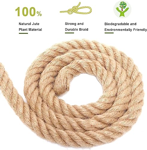 Jute Rope 1 Inch 150 Feet Hemp Rope for Deer, Heavy Duty, Twisted, Natural, Tug of War, for Crafts, Home Decorating Gardening Bundling - size: 150Ft, style: 1 Inch