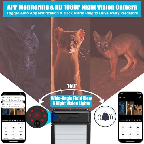 Automatic WiFi Chicken Coop Door with HD Camera, Door Status Display, Talkback Function, APP, Timer, Remote Control and Anti-Pinch, 5000mAh Battery Operated & Solar Powered Auto Chicken Door Opener