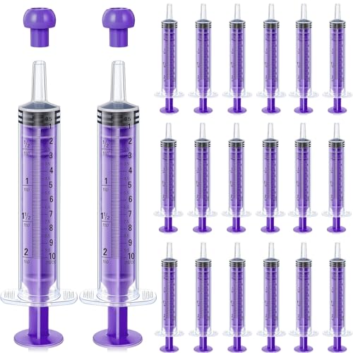 TrelaCo 20 Pack 10ml Oral Syringes with Cap for Liquid Plastic Syringe Without Needle Measuring Dispensing Tools Individually Sealed for Pets Feeding Lab Sample Injection(Purple) - size: Purple