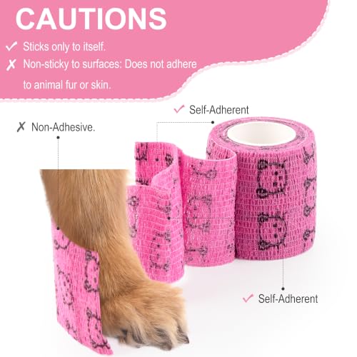 Vet Wrap Cohesive Bandages, Self-Adhesive Bandage Wrap, Breathable Non-Woven Self Adherent Tape for Pet Dog Leg Paw Wound, Horse, Cat, First Aid & Ankle Sprain, 2 Inch, 6 Rolls - color: 6 Rolls C
