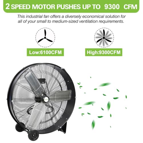 hykolity 30 inch High Velocity Drum Fan, 2-Speed Heavy Duty Industrial Shop Fan Up to 9300 CFM, Commercial Floor Fan for Warehouse, Workshop, Garage and Basement, Black - size: 30 Inch