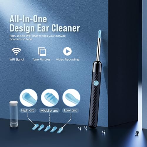 LEIPUT Ear Wax Removal - Earwax Remover Tool with 8 Pcs Ear Set - Ear Canal Cleaner with 1080P Camera - FSA HSA Eligible - Ear Cleaning Kit with 6 Ear Spoon - Ear Camera for iOS & Android (Black) - color: Black