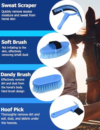 Horse Grooming Kit, 13-Piece Horse Brush Set with Organizer Bag Complete Care, Mane Braiding Kit, Brushes & Curry Comb for Effective Grooming, Ideal Supplies Set for Horses Riders Beginners