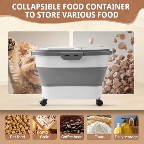 SEWIU Dog Food Storage Container Up to 2pack*20LB,Collapsible Dog Food Container with Travel Silicone Bowl and Scoop for Dog/Cat/Bird Food/Cat litter,Keep Dry Food Fresh,Easy to Move. - color: 2-20LB-gray