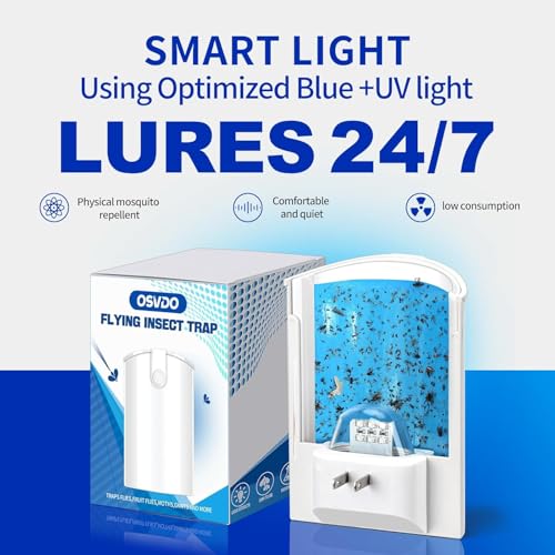 OSVDO Blue UV Light Flying Insect Trap, Plug-in Bug Catcher with 4 Refills | Indoor Fly Trap for 100+ Days, Fly Catcher for Flies, Fruit Flies, Gnats, Moths, Silent for Home, Kitchen