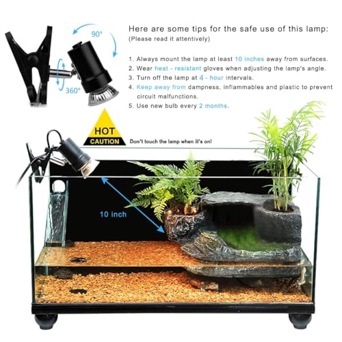 Turtle Heat Lamp + 2 Heating Bulbs (50W,35W), Reptile UVA UVB Basking Spot Lamp, Warming Light with Clamp for Tortoise, Lizard, Snake, Leopard Gecko, Beared Dragon, Brooder Box