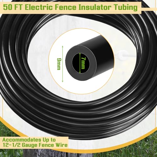 Pushglossy 50 Feet Electric Fence Insulator Tubing Accommodates Up to 12-1/2 Gauge Fence Wire, Insulated Tube for Corner Post and End of Fence, PE High Tension Wire Insulator, Black