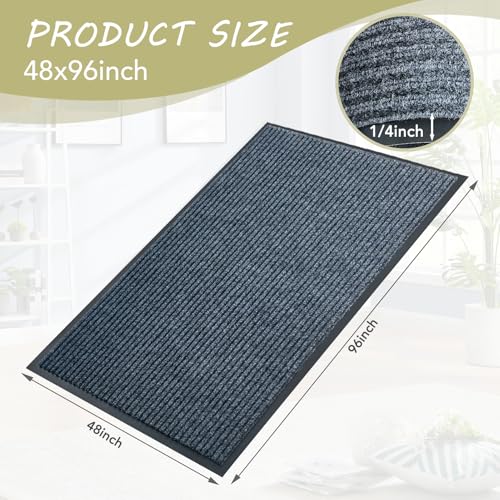 Front Door Mat, 4'x8'Indoor Outdoor Welcome Commercial Floor Mats | Heavy Duty Durable Inside Outside Entrance, Waterproof All-Season, All-Weather Non Slip Backing Doormat for Entryway, Grey - size: 48"x96"