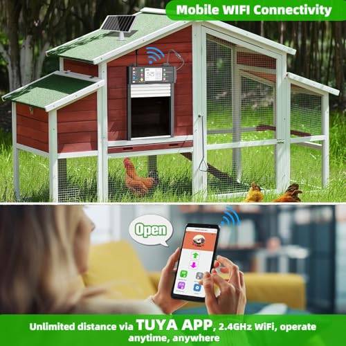 Automatic Chicken Coop Door, Solar Chicken Door with Tuya App, Door Status Detection, WiFi Reconnection,4000 mAh USB Rechargeable, Auto Chicken Door with Light Sensor, Timer,