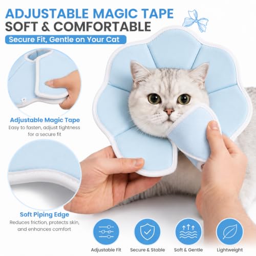 Avont Cat Cone XS Adjustable Soft E-Collar, Blue | XS fits 4.0-6.5" necks, Depth 3.4", breathable & soft, prevents licking Water-resistant & easy clean - color: Blue, size: XS(Neck:4.0"-6.5")