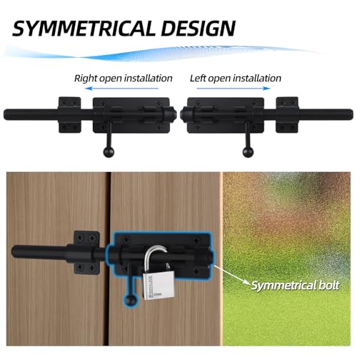 Barrel Bolt Latch, 7.9" Heavy Duty Gate Latch Slide Lock Solid 304 Stainless Steel Bolt Lock for Inside Door, Finished Shed Door Latch (Black) - color: Black 8inch