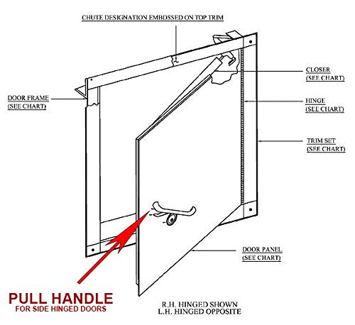 4 Inch Universal Pull Handle. Fits Trash & Laundry Chute Bottom & Side Hinged Doors. Hardware Parts