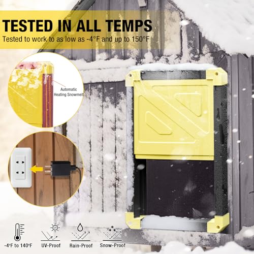 Automatic Chicken Coop Door Powered with Heating, Anti-Pinch Design Solar Chicken Door Opener, Auto Chicken House Run Door with Three Power Supply Modes for Chickens and Ducks (Black) - color: Black