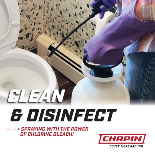 CHAPIN 1-Gallon Bleach Sprayer, Built for Disinfecting Tasks | Chemical-resistant tank and seals; ideal for mold removal, disinfecting and cleaner applications with nozzle and 40-in hose - size: 1 Gallon, Deluxe