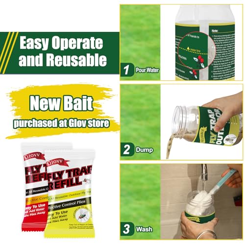 4 Fly Traps Outdoor for Patio with 4 Bait, Reusable Bug Catcher Bottle Jar | Flies Bug Insect Trap Control Outdoor Hanging for Outside Barns, Stable, Farm, Patio, with Natural Bait Refills Lure