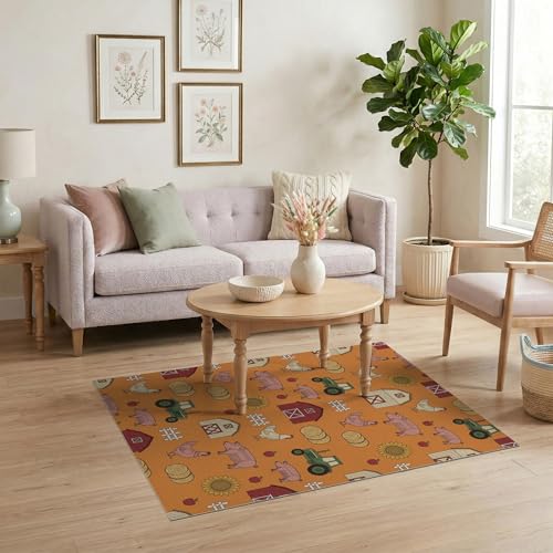 4'x6' Washable Country Sunflower Accent Rug, Orange Non-Shedding Small Carpet Pet Friendly & Non-Slip for Playroom, Bedroom, Reading Nook | Ref:1969512 - color: Orange/Pattern 20, size: 4' x 6' (Rectangular)