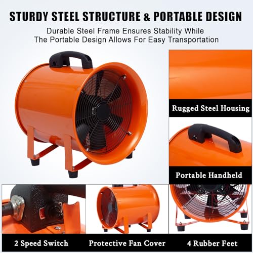 IDEALHOUSE 16 Inch Heavy Duty Utility Blower Fan with 32.8 FT Duct, 3500 CFM High Velocity Exhaust Fan, 2 Speed Portable Air Mover for Workshop Garage Confined Space, Low Noise 3500 RPM - size: 16 Inch Fan+32.8 FT Ducting