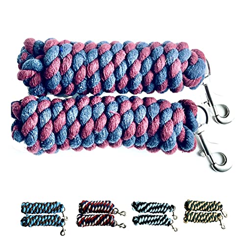 Majestic Ally Pack of 2 Solid Cotton Lead Rope for Horses & Livestock – 10 Foot Long and 5/8 inch Thick - Replaceable Heavy-Duty Satin Bolt Snap – Handmade – Soft, Broken in Feel (Navy -Burgandy) - color: Navy -Burgandy