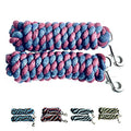 Majestic Ally Pack of 2 Solid Cotton Lead Rope for Horses & Livestock – 10 Foot Long and 5/8 inch Thick - Replaceable Heavy-Duty Satin Bolt Snap – Handmade – Soft, Broken in Feel (Navy -Burgandy) - color: Navy -Burgandy