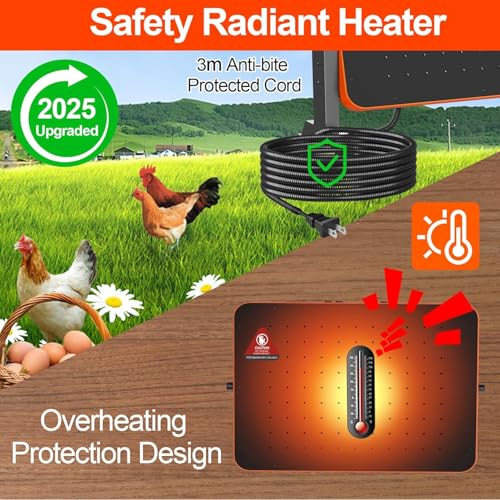 Chicken Coop Heater,200 Watts Chicks Brooder Heater with Overheating Protection,Radiant Heat Panel with Remote Control Timer & Adjustable Temp,Large Poultry Brooder for 25 Chicken,UL-Compliant
